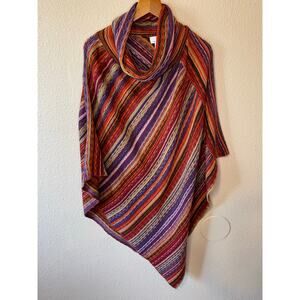 Big Buddha Orange & Purple Striped Cowell Neck Boho Y2K Style Poncho One Size